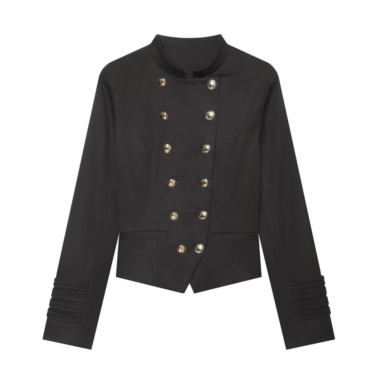 Double row metal buckle stand up collar jacket