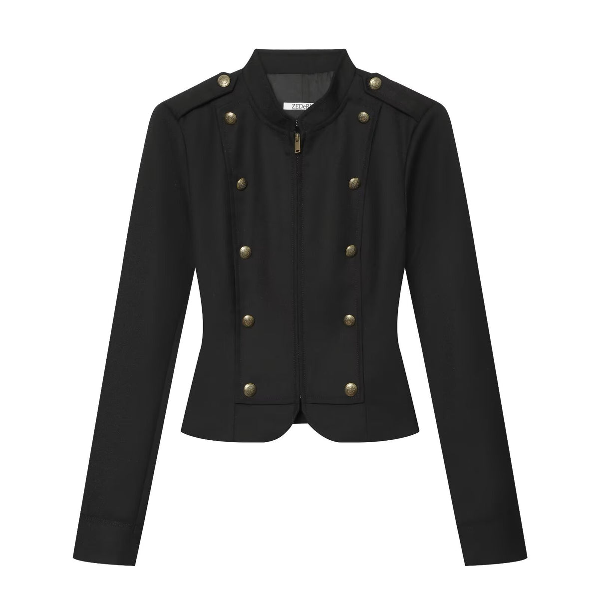 Chaqueta de Manga Larga con Cuello Mao, Cremallera y Doble Fila de Botones