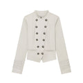Double row metal buckle stand up collar jacket