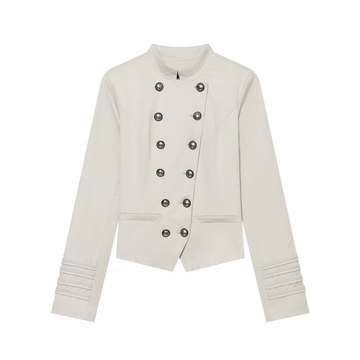 Double row metal buckle stand up collar jacket