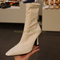 Botines de Punta Cuadrada con Tacón Cuadrado y Cremallera Lateral — Botas Elásticas de Moda Invierno