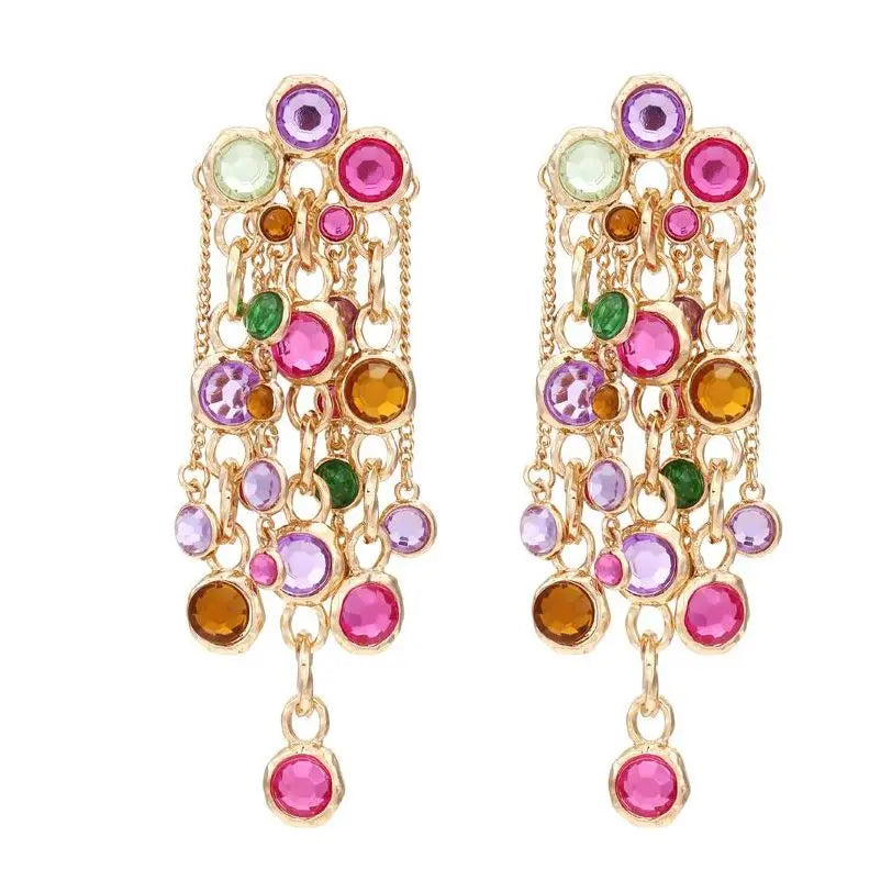 Pendientes Largos Vintage de Cristal de Imitación con Borlas — Joyería de Fiesta
