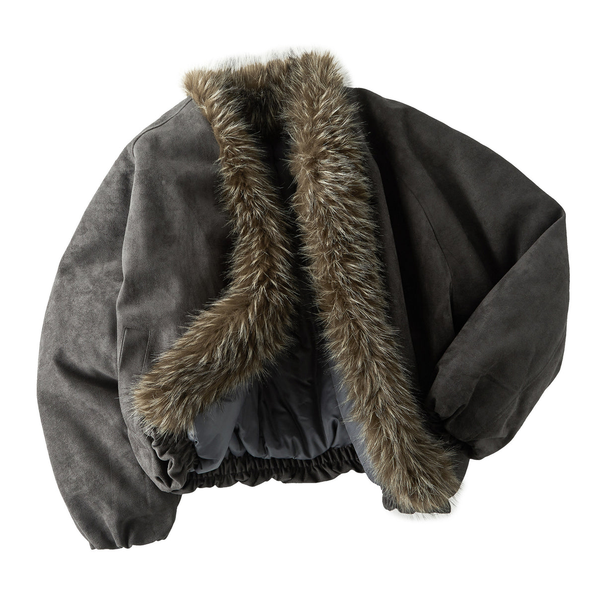 Abrigo Acolchado de Ante con Cuello de Pelo y Detalle Montaña para Mujer
