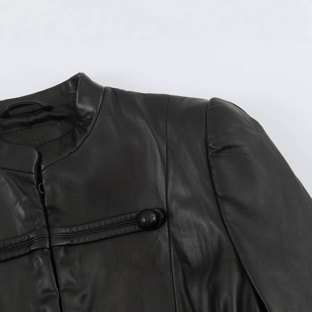 Chaqueta Efecto Piel con Cuello Mao para Mujer