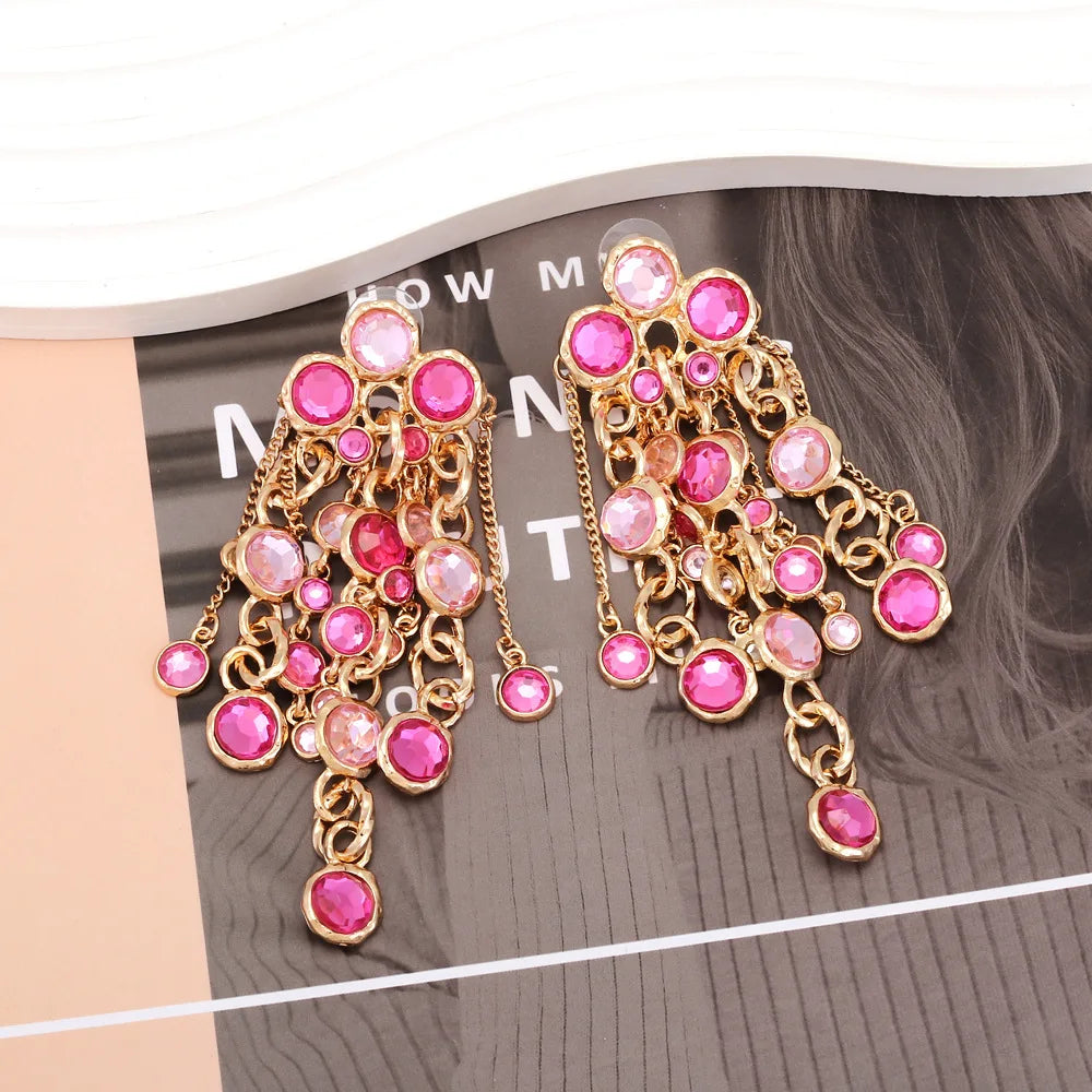 Pendientes Largos Vintage de Cristal de Imitación con Borlas — Joyería de Fiesta