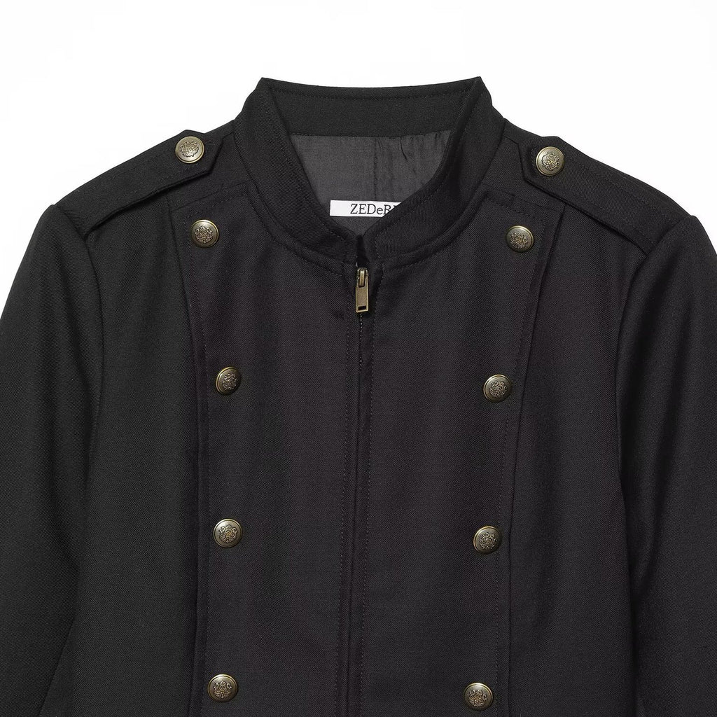 Chaqueta de Manga Larga con Cuello Mao, Cremallera y Doble Fila de Botones