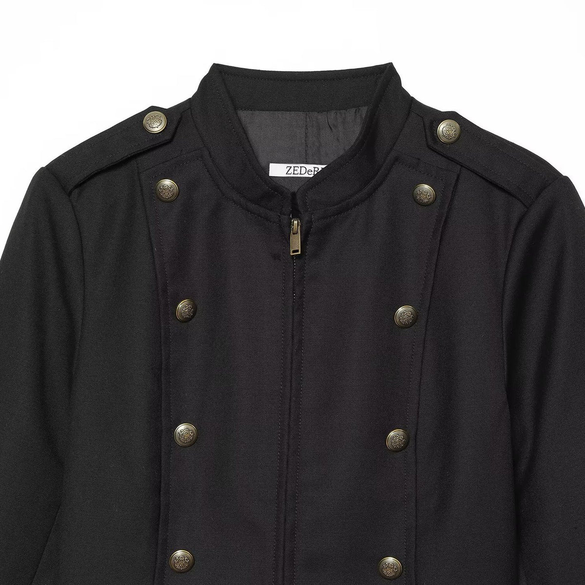 Chaqueta de Manga Larga con Cuello Mao, Cremallera y Doble Fila de Botones