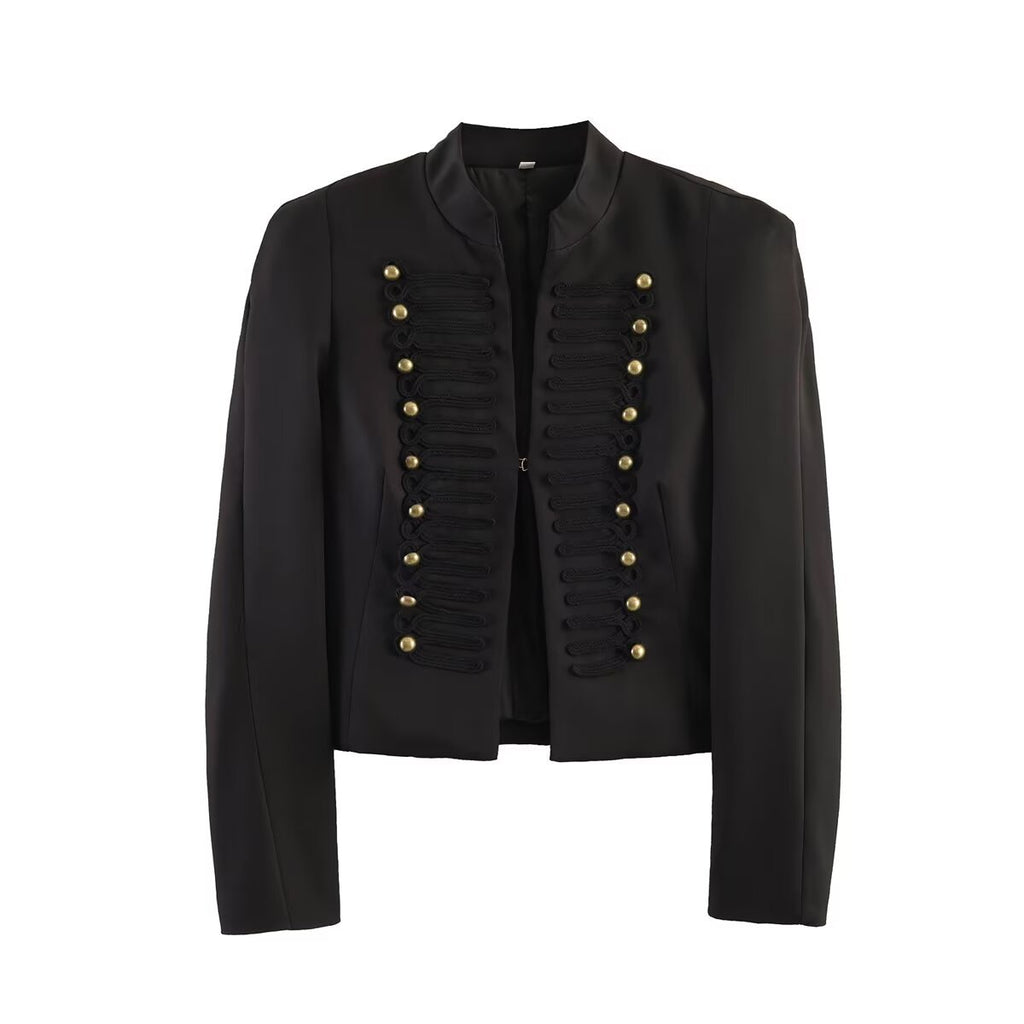 Chaqueta de Traje Slim Fit con Hombreras y Cierre de Gancho Metálico