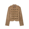 Chaqueta de Textura Ante con Cremallera y Botones de Nudo y Cordón