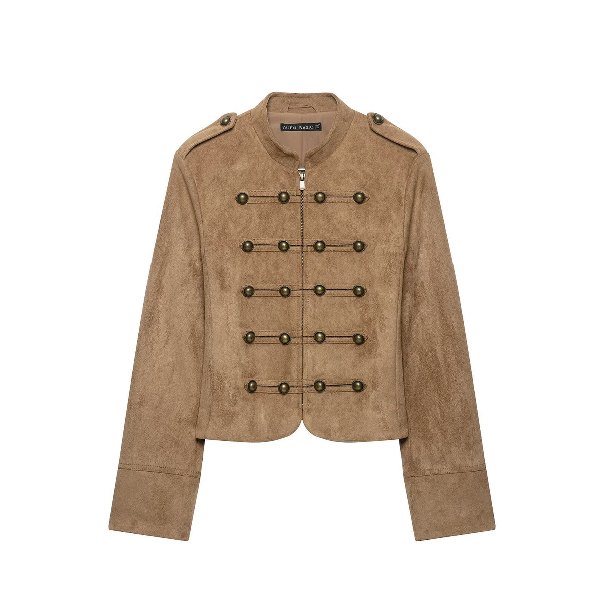 Chaqueta de Textura Ante con Cremallera y Botones de Nudo y Cordón