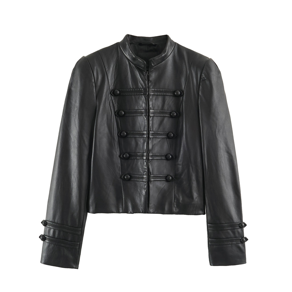 Chaqueta Efecto Piel con Cuello Mao para Mujer