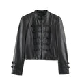 Chaqueta Efecto Piel con Cuello Mao para Mujer