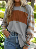 Camiseta Manga Larga Cuello Redondo con Bloques de Color y Rayas