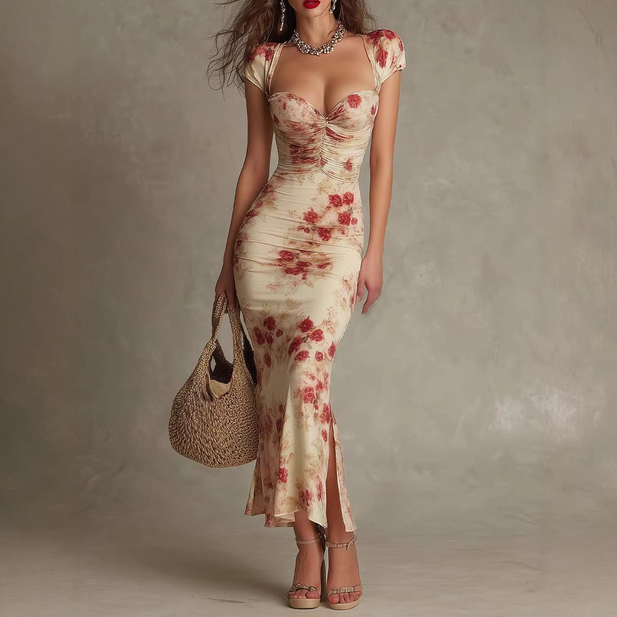 Vestido Largo Bodycon Estampado Vintage para Noche y Eventos