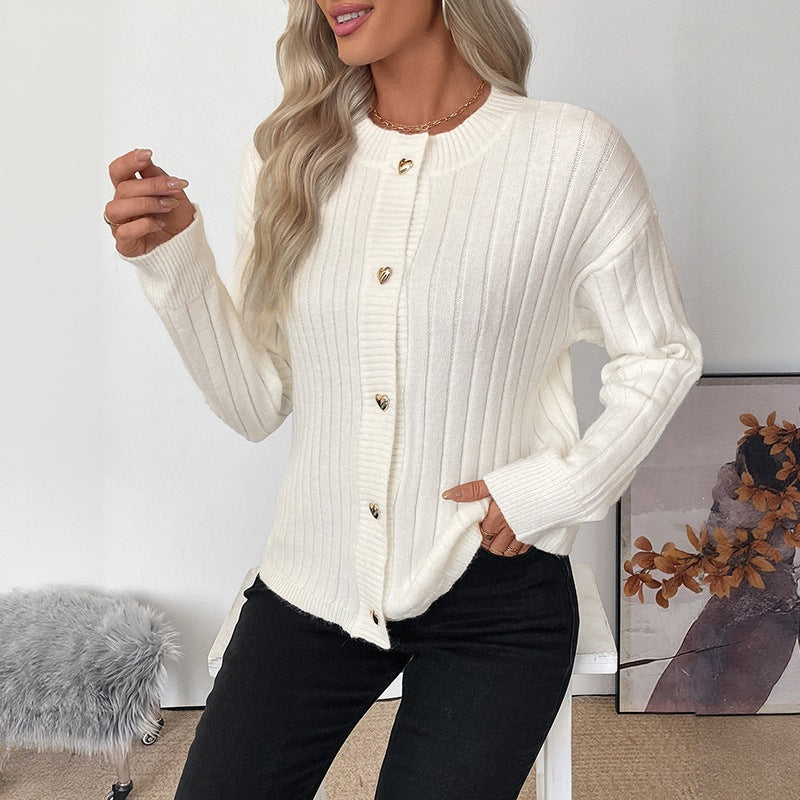 Cárdigan de Punto Liso Elegante — Chaqueta Estilo Oficina para Mujer