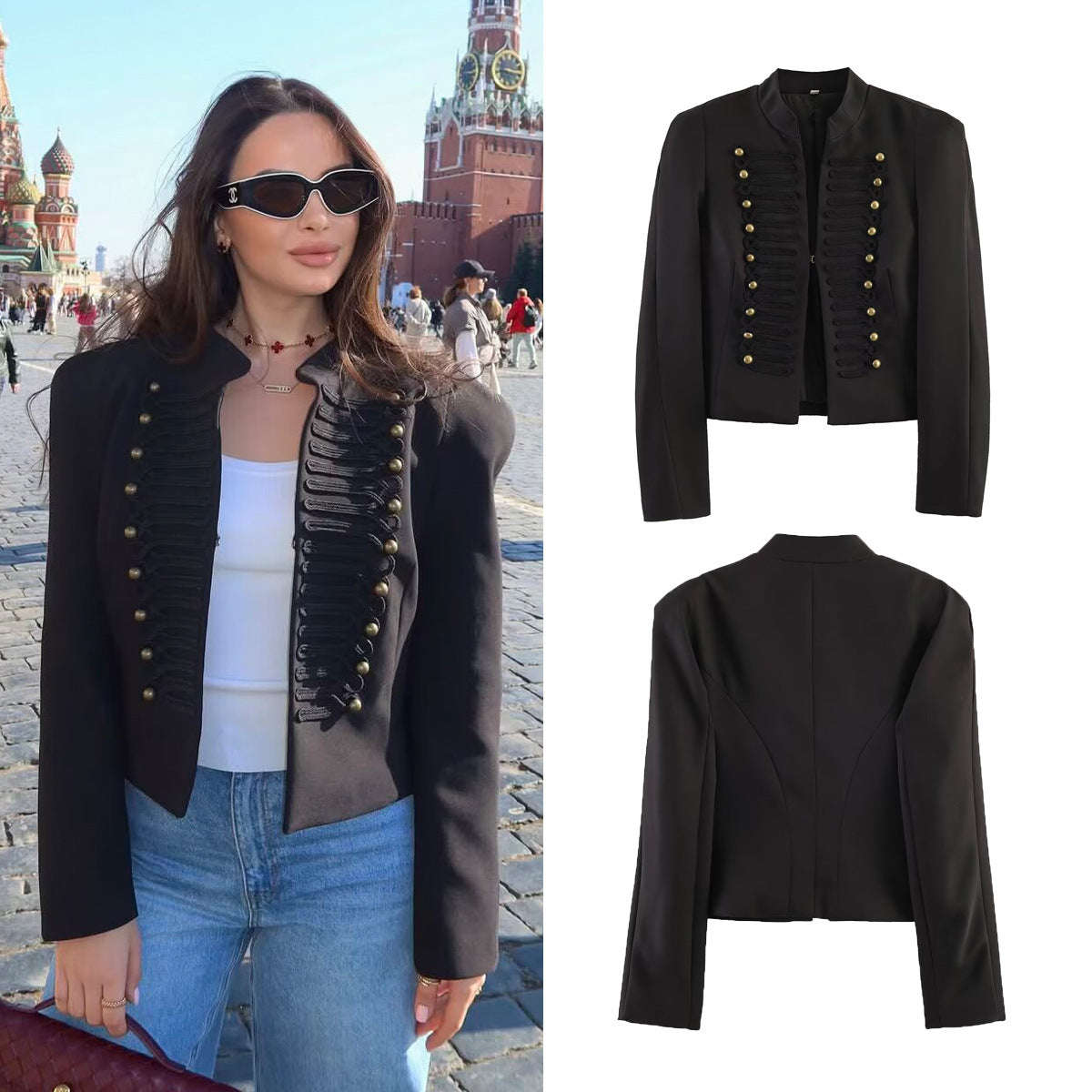 Chaqueta de Traje Slim Fit con Hombreras y Cierre de Gancho Metálico