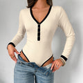 Mono Slim Fit de Manga Larga con Cuello en V y Bloques de Color